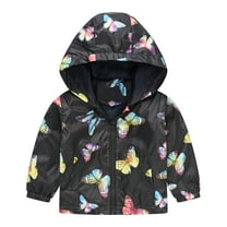 oqasdz Girls Jackets Children Toddler Long Sleeve Cartoon Print Light Trendy Hooded Jacket Leisure Windbreaker Cozy Top Coat Outwear Size 18 M-24 M