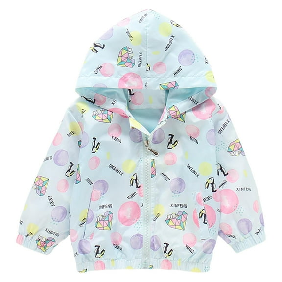 oqasdz Girls Jackets Cute Printed Hooded Long Sleeve Windbreaker Open Front Windproof Lightweight Top Coat Outwear Size 18 M-24 M