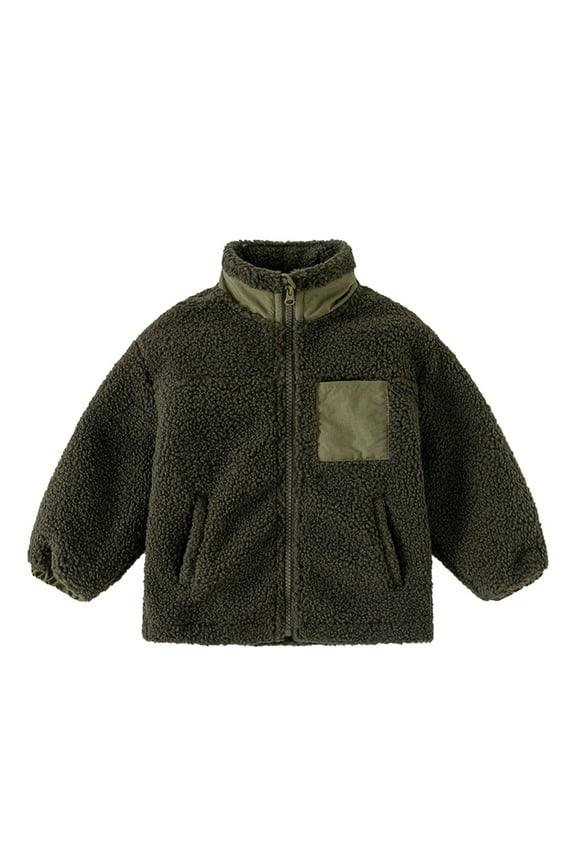 Girls Jackets Fall Winter New Long Sleeve Outdoor Solid Color Polar Lined Thicken Zipper Warm Outerwear Top Coat Outwear Size 3 Y-4 Y