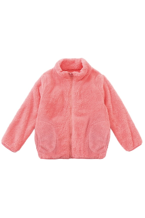 Girls Jackets Fall Winter New Long Sleeve Solid Color Coral Lined Thicken Zipper Warm Outerwear Cozy Top Coat Outwear Size 3 Y-4 Y