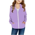 thumbnail image 1 of oqasdz Girls Jackets Fall Winter Solid Color Full Zipper Sweatshirt Hooded Cardigan Casual Active Jacket with Pocket Outwear Size 9 Y-10 Y, 1 of 3