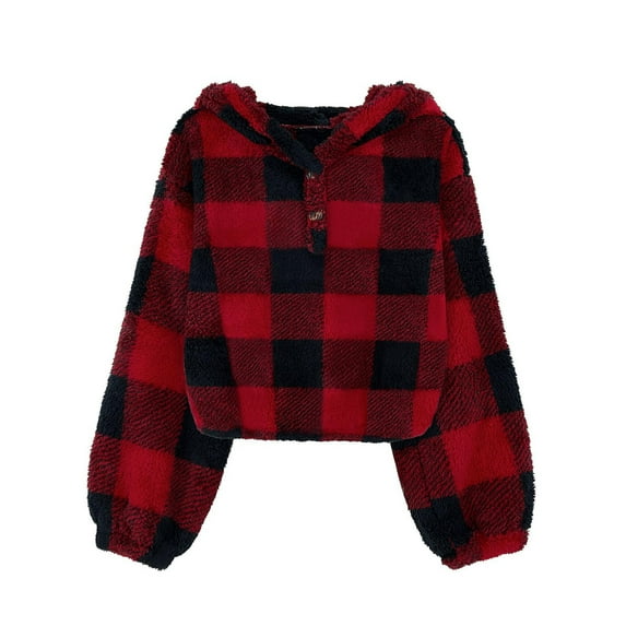 oqasdz Girls Jackets Long Sleeve Fall Winter Flannel Plaid Big Kids Hooded Outerwear Soft Comfortable Top Coat Outwear Size 11 Y-12 Y