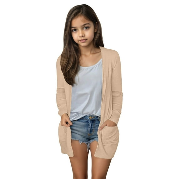 oqasdz Girls Jackets New Open Front Solid Color Cardigan with Pockets Outerwear Comfortable Lightweight Top Coat Outwear Size 13 Y-14 Y