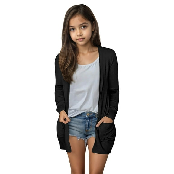 oqasdz Girls Jackets New Open Front Solid Color Cardigan with Pockets Outerwear Comfortable Lightweight Top Coat Outwear Size 5 Y-6 Y