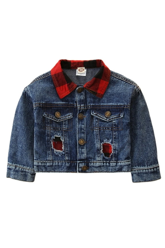 Girls Jackets Spring Fall Plaid Turn Down Collar New Cross Border Children Denim Coat Baby Fashion Top Jacket Outwear Size 1 Y-2 Y