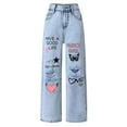 thumbnail image 1 of oqasdz Girls Jeans Wide Leg High Elastic Waisted Cute Bow Baggy Denim Pants Big Kids Streetwear Stretch Casual Versatile Daily Wear Size 8 Y-9 Y, 1 of 6