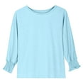 thumbnail image 1 of oqasdz Girls Long Sleeve Shirts Solid Color T Shirts Summer Fall Cute Crewneck Basic Tees Ruffles Casual Fashion Loose Fit Blouse Dailywear, 1 of 4
