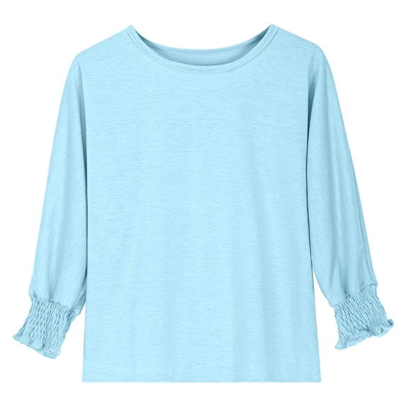 oqasdz Girls Long Sleeve Shirts Solid Color T Shirts Summer Fall Cute Crewneck Basic Tees Ruffles Casual Fashion Loose Fit Blouse Dailywear