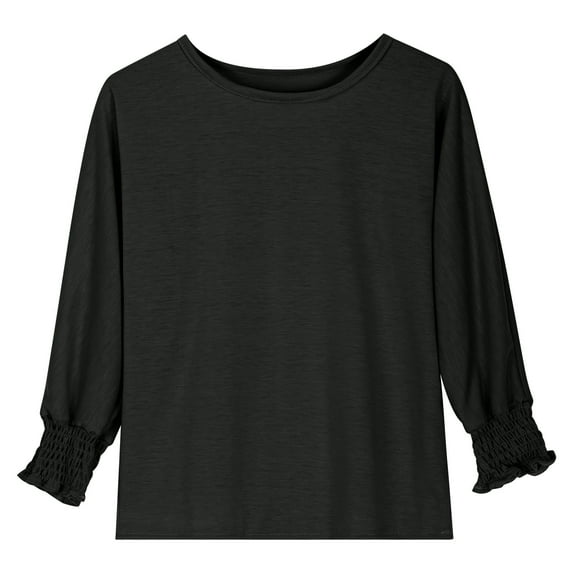 oqasdz Girls Long Sleeve Shirts Solid Color T Shirts Summer Fall Cute Crewneck Basic Tees Ruffles Casual Fashion Loose Fit Blouse Dailywear