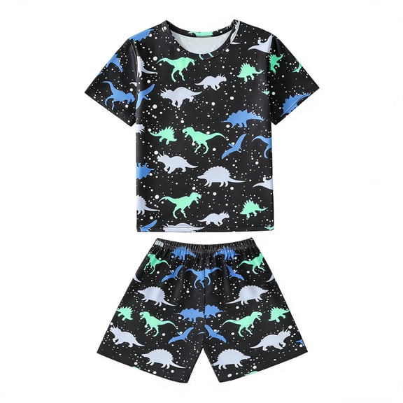 oqasdz Girls Outfits Boys Cartoon Dinosaur Prints Short Sleeve T Shirt Top and Shorts Soft Cozy Breathable Home Outfit Casual Summer Outwear