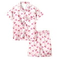 thumbnail image 1 of oqasdz Girls Outfits Cartoon Cherry Print Silk Short Sleeve Shirts and Shorts Cute Heart Design Home Outfit For Kids Comfortable Soft 2 Piece Set, 1 of 5