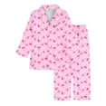thumbnail image 1 of oqasdz Girls Outfits Cute Cherry And Heart Prints Silk Long Sleeve Lapel Button Down Shirts and Pants Comfort Cozy Breathable Home Outfit For Kids, 1 of 4