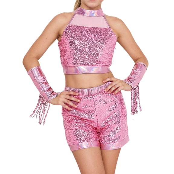 oqasdz Girls Outfits Dance Stage Performance Outfit Glitter Jazz Latin Competition Party Evening Celebration Fashion Sequins Leotard Tutu Skirt