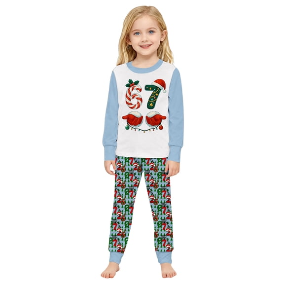 oqasdz Girls Outfits Kids Graphic Flannel Long Sleeve 67 Christmas Shirt Top And Pants Cozy Comfort Outfit Sets Holiday Festive Daily Wear