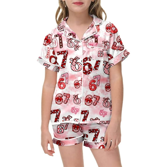 oqasdz Girls Pajamas Long Sleeve Cute Print Loungwear Home Outfit for Kids and Toddler Casual Sleepwear Comfort Soft Pajama Set