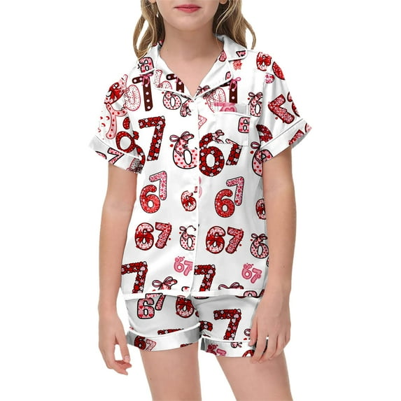 oqasdz Girls Pajamas Long Sleeve Cute Print Loungwear Home Outfit for Kids and Toddler Casual Sleepwear Durable Cozy Pajama Set