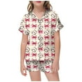 thumbnail image 1 of oqasdz Girls Pajamas Short Sleeve Baseball Collar Top With Bow And Elastic Waist Shorts Casual Playwear Pajama Set For Toddler Kids/2-3 Years, 1 of 4