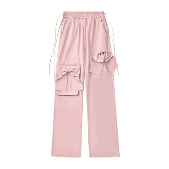 oqasdz Girls Pants Comfortable Stretchy Elastic Waist Casual Outdoor Durable Pocket Jogger Kids Cargo Pants Size 6 Y-7 Y