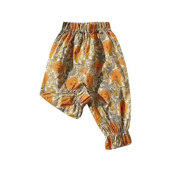 oqasdz Girls Pants Floral Print Casual Long Comfortable Breathable Outdoor Clothes Toddler Kids Mosquito-proof Pants Size 11 Y-12 Y