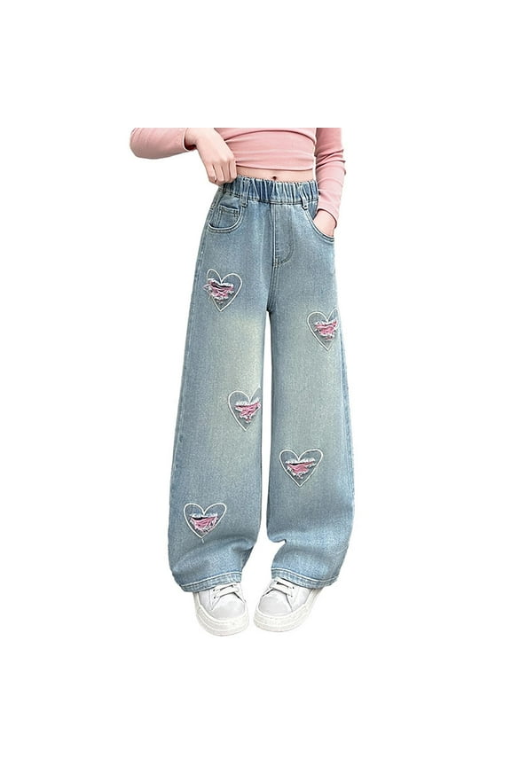 Girls Pants Stretchy Comfortable Denim Active Soft and Durable Jeans Casual School Outdoor Trousers Size 4 Y-5 Y