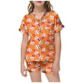thumbnail image 1 of oqasdz Girls Pjamas Summer Short Sleeved Baseball Shirt With Bowknot Print And Elastic Waist Pants Casual Sleepwear Pajama Set/2-3 Years, 1 of 4