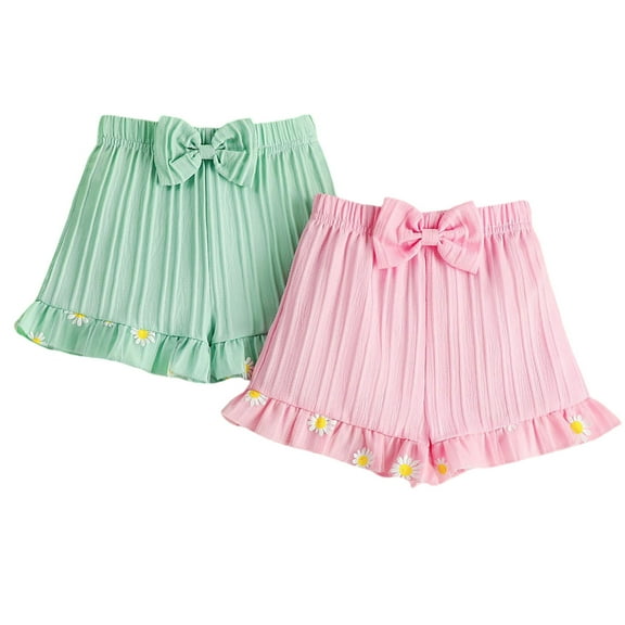 oqasdz Girls Shorts Toddler Kids Adorable Flower Printed Bowknot Ruffles Elastic Waist Thin Comfortable 2PCS Shorts Size 18 M-24 M