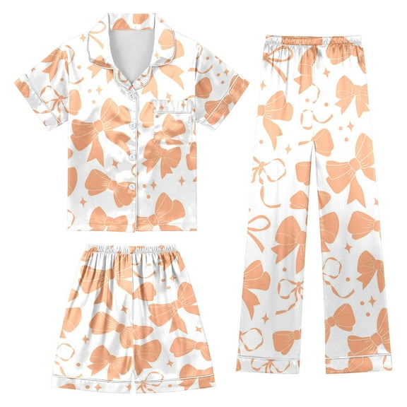 oqasdz Girls Silk Like Printed Pajama Set Soft Satin Sleepwear Comfortable Kids Loungewear Cute Outfits For Toddler Kids/10-11 Years