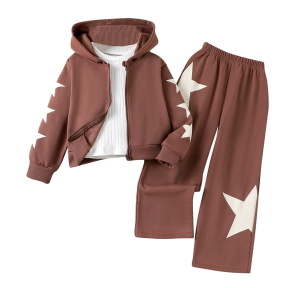 oqasdz Girls Star Print Long Sleeve Top and Pants Outfit Soft Casual 2 Piece Coordinated Comfortable Playwear Daily Fashion Attire