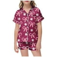 thumbnail image 1 of oqasdz Girls Summer Outfits 2 Piece Set Short Sleeve Top With Bow Print And Elastic Waist Shorts Casual Pajama Set For Toddler Kids/10-11 Years, 1 of 4