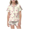 thumbnail image 1 of oqasdz Girls Summer Outfits 2 Piece Set Short Sleeve Top With Bow Print And Elastic Waist Shorts Casual Pajamas For Toddler Kids/4-5 Years, 1 of 4