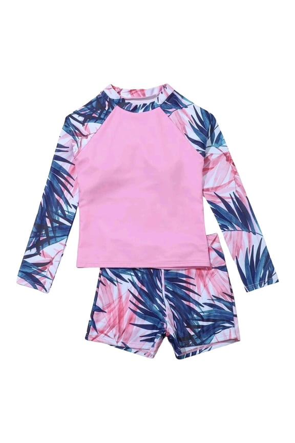 Girls Swimsuit Toddler Kids Casual Fashion Printed Long Sleeve Bathing Suit Children's Swimsuit for Boating Beachwear Size 8 Y-9 Y