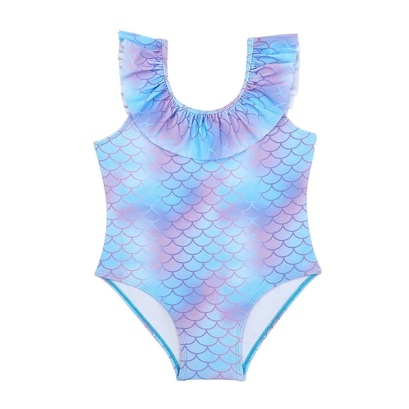 oqasdz Girls Swimsuits One Piece Swimsuit with Donut and Scale Print Ruffle Comfortable Rash Guard for Kids Youth Summer Beach Pool