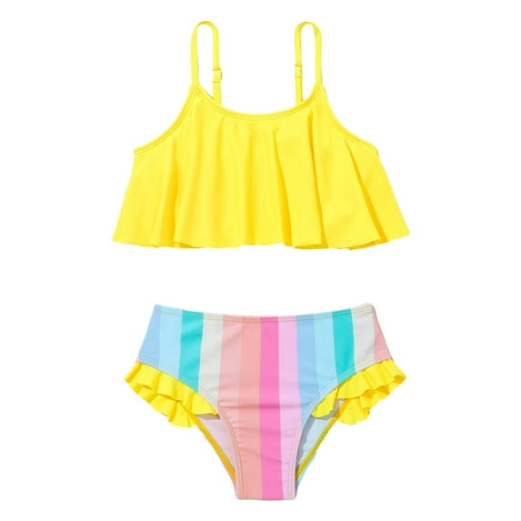 oqasdz Girls Swimsuits Toddler Adorable Ruffles 2PCS Takini Top And Bikini Bottom Swimwear Swim Suits Size 3 Y-4 Y