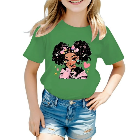 oqasdz Girls T Shirts Baby Kids Summer Round Neck Cartoon Prints Cute Casual Loose Short Sleeved T Shirt, Size 8-10 Years
