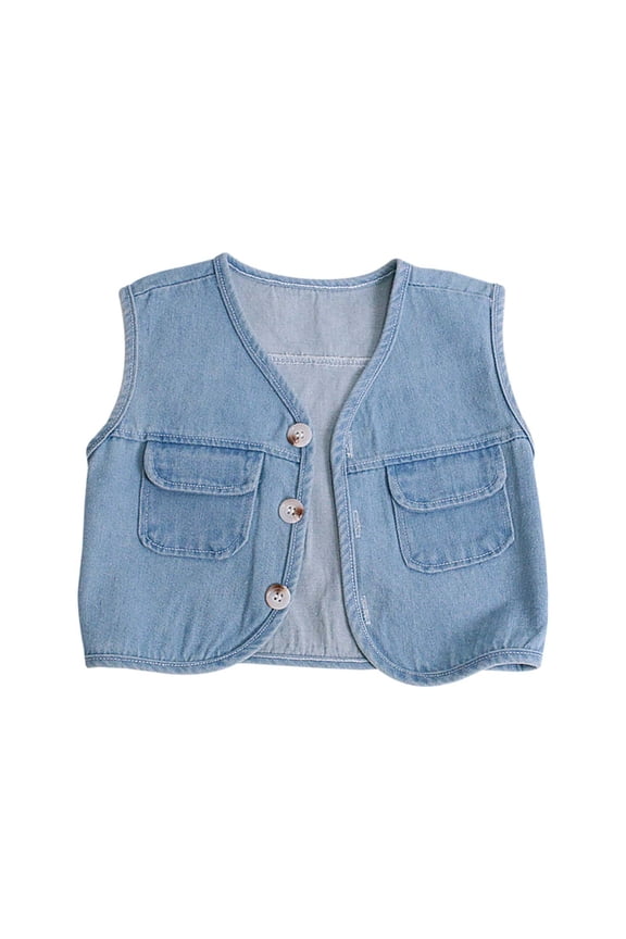 Girls Vests Children Toddler Sleeveless Breathable Denim Vest Baby Spring Fall Soft Comfortable Top Vest Coat Outwear Size 18 M-24 M