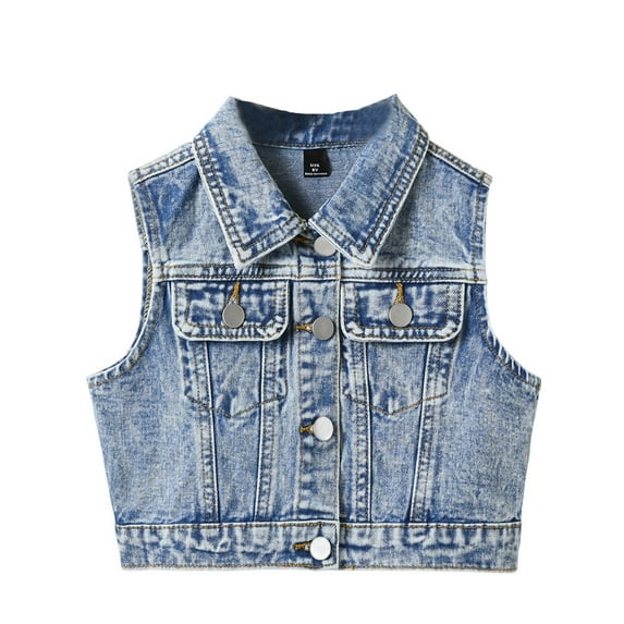 oqasdz Girls Vests Toddler Baby Girls Sleeveless Lapel Denim Coat Fashion Vintage Casual Outwear Top Jacket Size 8 Y-9 Y