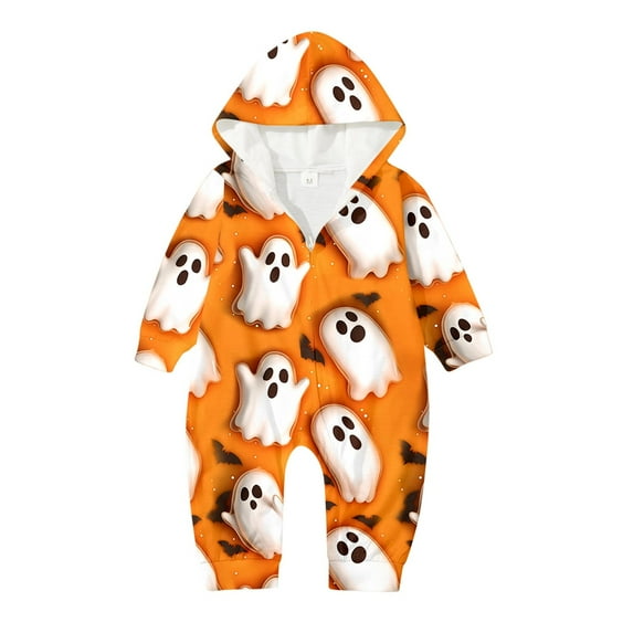 oqasdz Halloween Family Matching Outfits Toddler Baby Printed Hooded Loungewear Cozy Casual Daily Party Comfort Rompers