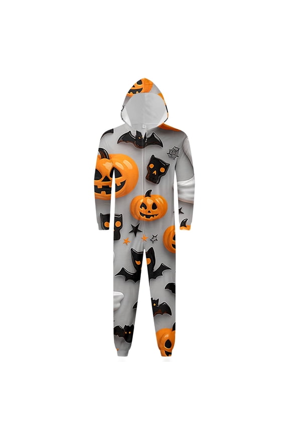 Halloween Family Matching Outfits for Dad Hooded Pajamas Cozy Homewear Printed Sleepwear Casual Daily Party Comfort Jumpsuits