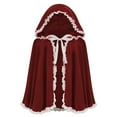 thumbnail image 1 of oqasdz Halloween Girls Red Cape Elegant Short Hooded Cape Cloak For Halloween Party Stage Performance Lace Trimmed Fair Attire, 1 of 3
