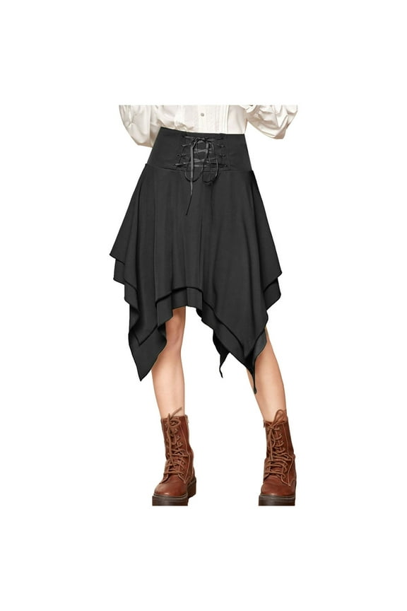 Halloween Hot Style Gothic Irregular Lace up Solid Color Skirt for Women Party Evening Fashion Outwear, L