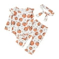 thumbnail image 1 of oqasdz Halloween Infant Baby Girl Outfits Long Sleeve Pumpkin Prints Rompers and Pants with Headband Hallowmas Outfits Set Size 6 M-12 M, 1 of 7