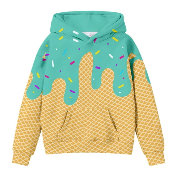 oqasdz Hoodies For Teen Girls Boys Ice Cream Hooded Sweatshirts Oversized Long Sleeve Gradient Loose Outwear Sports Sweatshirt Size 10 Y-11 Y