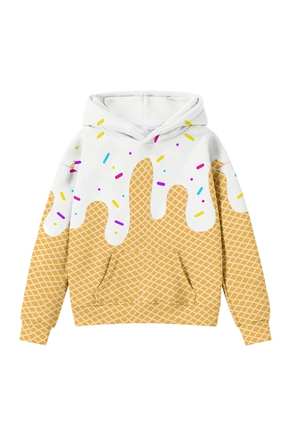 Hoodies For Teen Girls Boys Ice Cream Hooded Sweatshirts Oversized Long Sleeve Gradient Loose Outwear Sports Sweatshirt Size 2 Y-3 Y