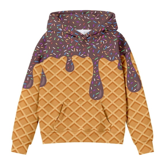 oqasdz Hoodies For Teen Girls Boys Ice Cream Hooded Sweatshirts Oversized Long Sleeve Gradient Loose Outwear Sports Sweatshirt Size 2 Y-3 Y