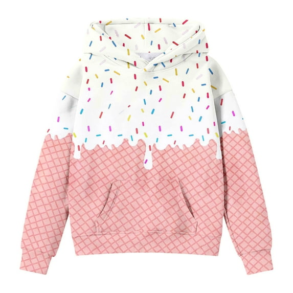 oqasdz Hoodies For Teen Girls Boys Ice Cream Hooded Sweatshirts Oversized Long Sleeve Gradient Loose Outwear Sports Sweatshirt Size 4 Y-5 Y