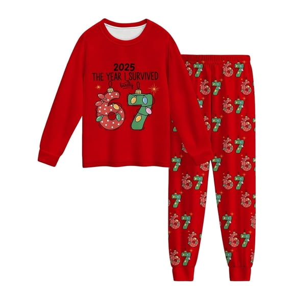 oqasdz Ice Print Matching Outfit for Girls and Boys Kids Sleepwear Fashion Casual Loose Comfortable Playwear Indoor Daily Wear