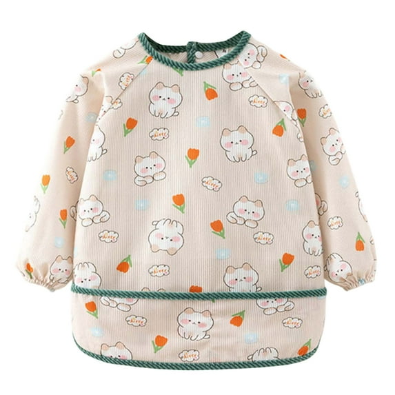 oqasdz Baby Care Boys Girls Long Sleeve Cartoon Prints Soft Comfortable Cute Bibs, Size 3-4 Years