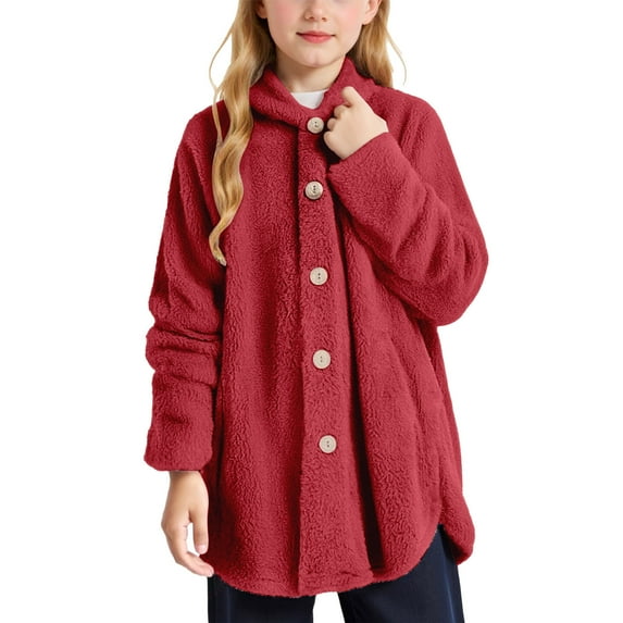 oqasdz Jackets for Girls Cozy Soft Fall Winter with Pockets Warm Hooded Coat for Child Kids Casual Versatile Outdoor Daily Wear Size 12 Y-13 Y