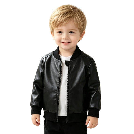 oqasdz Kids Baby Boys Pu Leather Jackets Stand Collar Windbreaker Outerwear Coat for Toddler Fall Fashion Clothes Casual Outdoor