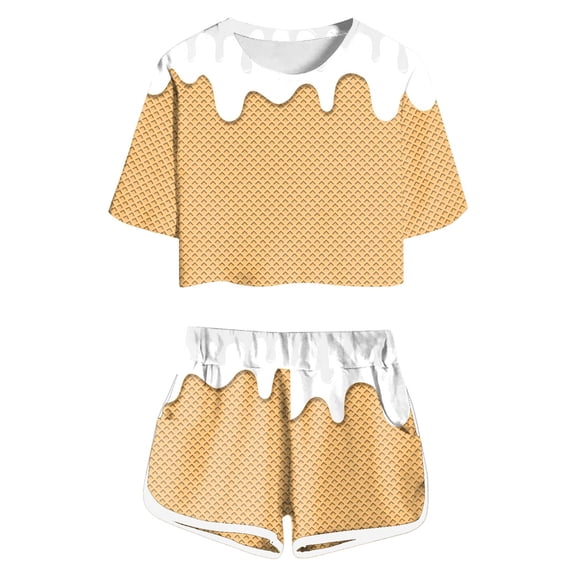 oqasdz Kids Child Boys Girls 2PCS Silk Pajama Set Ice Cream Print Short Sleeve T Shirt And Shorts Homewear Casual Loose Pajamas Size 11 Y-12 Y